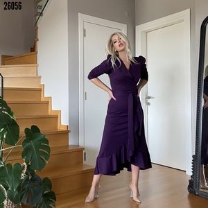 Solid Midi Dress, Longsleeve Dress, Boho Casual Wrap Dress, Evening Party Dress